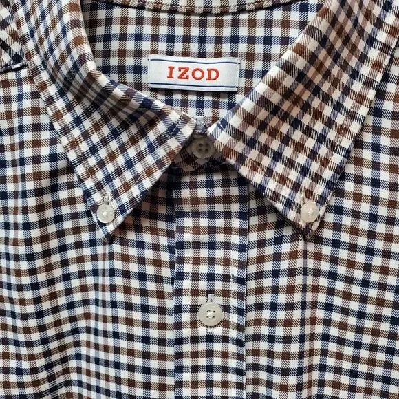 IZOD Short Sleeve Button Down Shirt L Club Check Design Coastal Classic w/Pocket - Picture 1 of 13